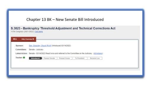 Debt threshold increase, help debtors, senate new Chapter 13 Bill